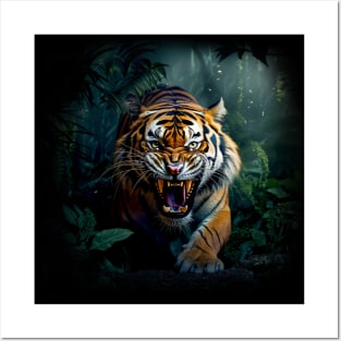 Growling Tiger coming out of the Dark Jungle Posters and Art